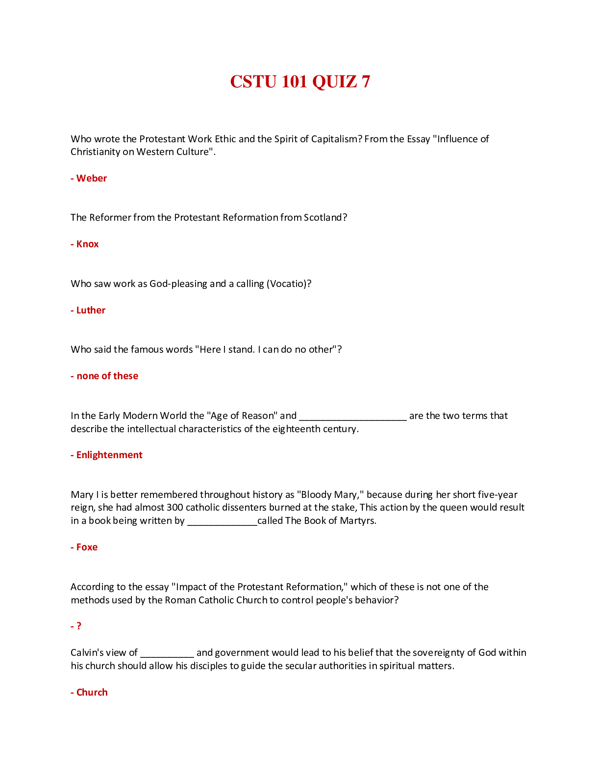 Preview of CSTU 101 / CSTU 101 QUIZ 7